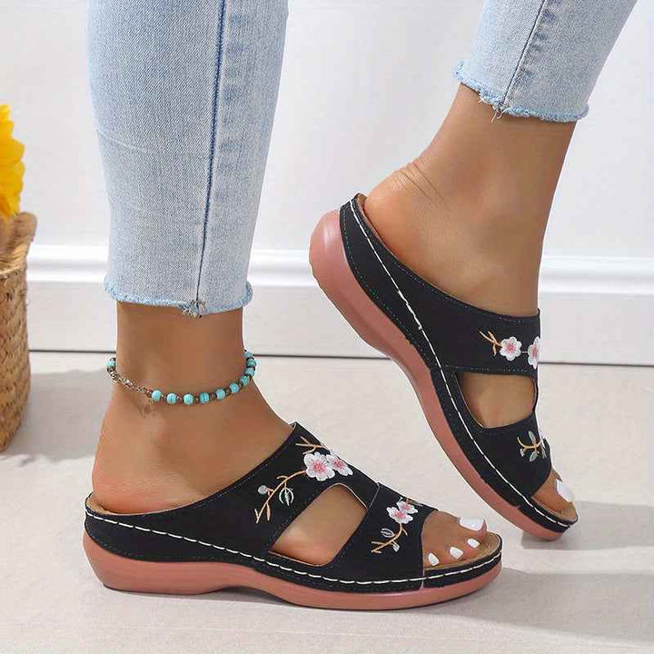 FloraStep | Women's Orthopedic Sandals with Comfortable Platform Black