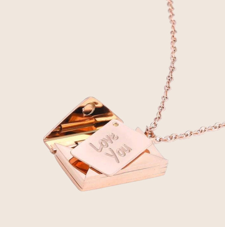 Nula | Women's Love Letter Envelope Necklace in Stainless Steel Rose Gold