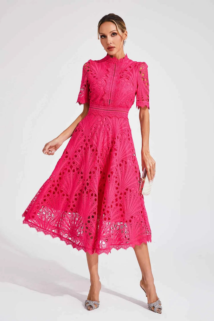 Lexi | Elegant Lace Midi Dress for Women Pink
