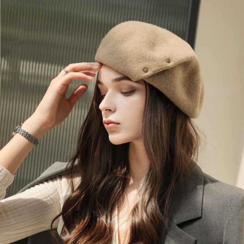French New Style Ladies Wool Beret Spring And Autumn Models Khaki Head circumference 55to58cm