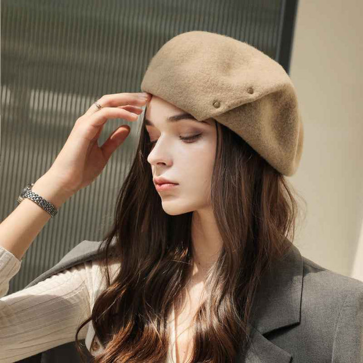 French New Style Ladies Wool Beret Spring And Autumn Models Khaki Head circumference 55to58cm