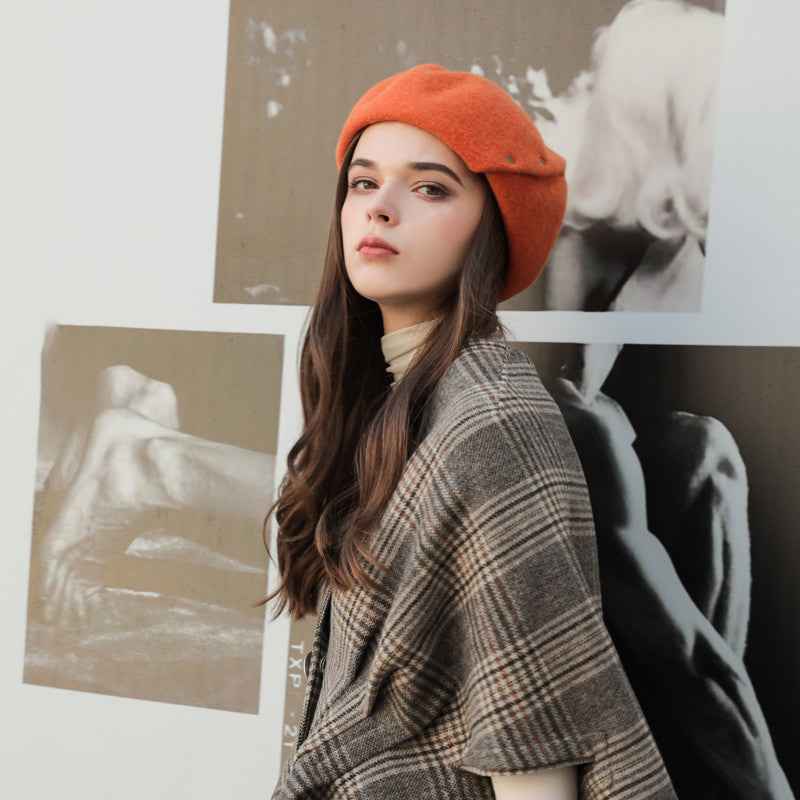French New Style Ladies Wool Beret Spring And Autumn Models Sunshine Orange Head circumference 55to58cm
