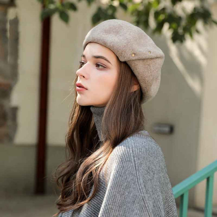 French New Style Ladies Wool Beret Spring And Autumn Models Champagne Card Head circumference 55to58cm