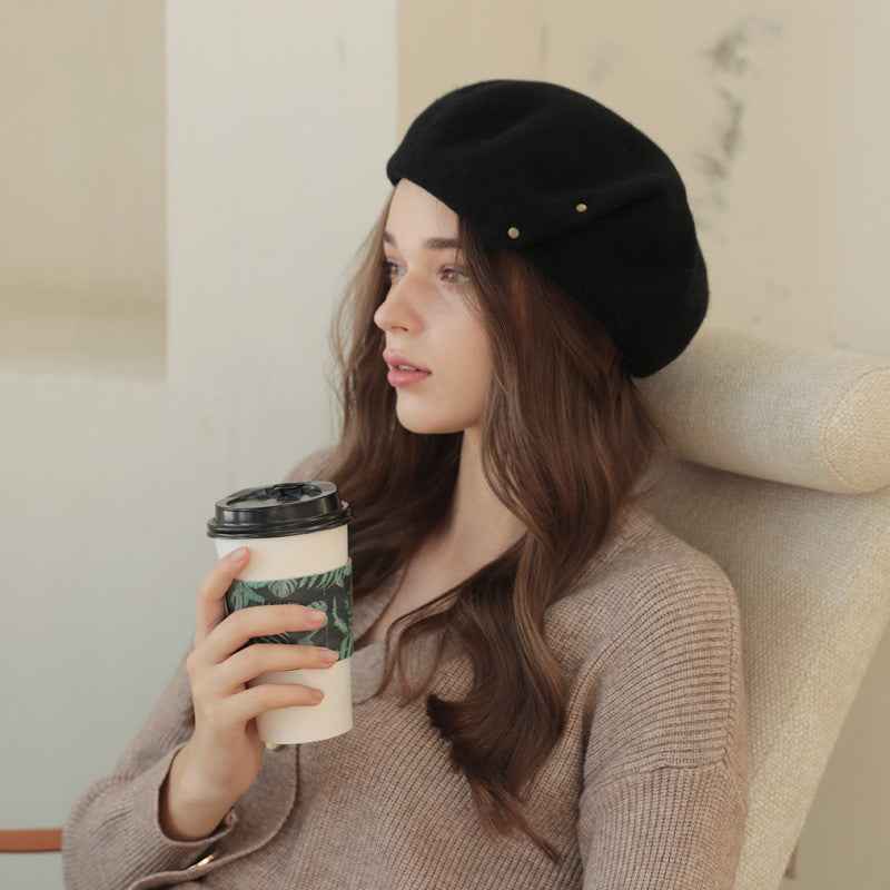 French New Style Ladies Wool Beret Spring And Autumn Models Black Head circumference 55to58cm
