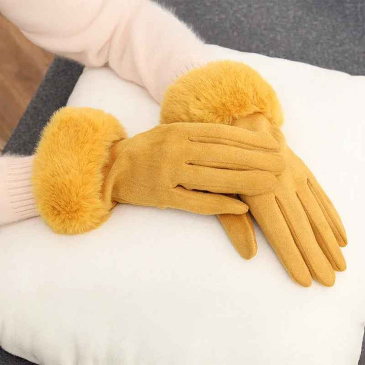 Fur Trim Wrist-Length Gloves | Solid Pattern Design