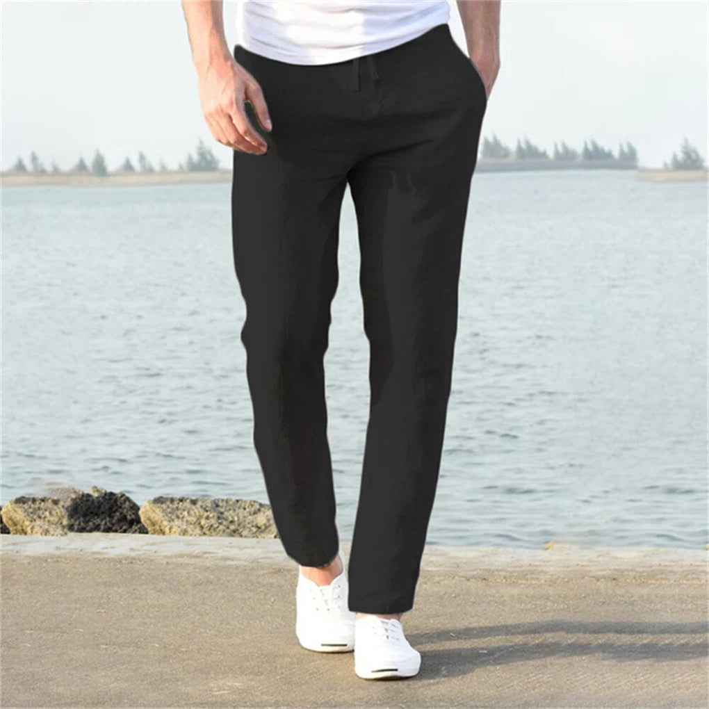 Men's Casual Linen Trousers for Warm Weather Comfort Black
