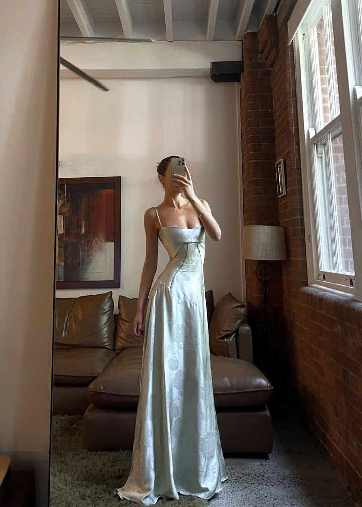 Gilda | Women's Elegant Floral Print Maxi Dress - Pistachio Green