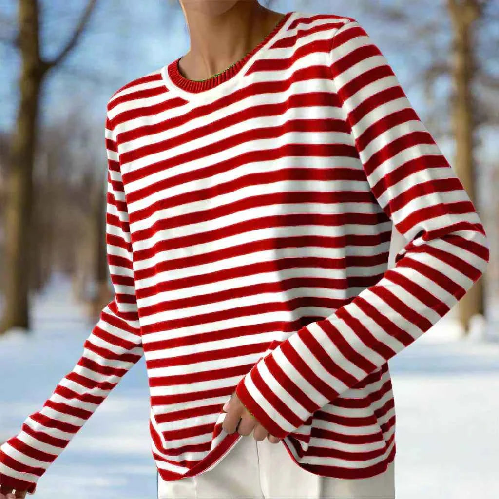 Gail | Striped Cotton Long Sleeve T-Shirt for Women Cardinal Red