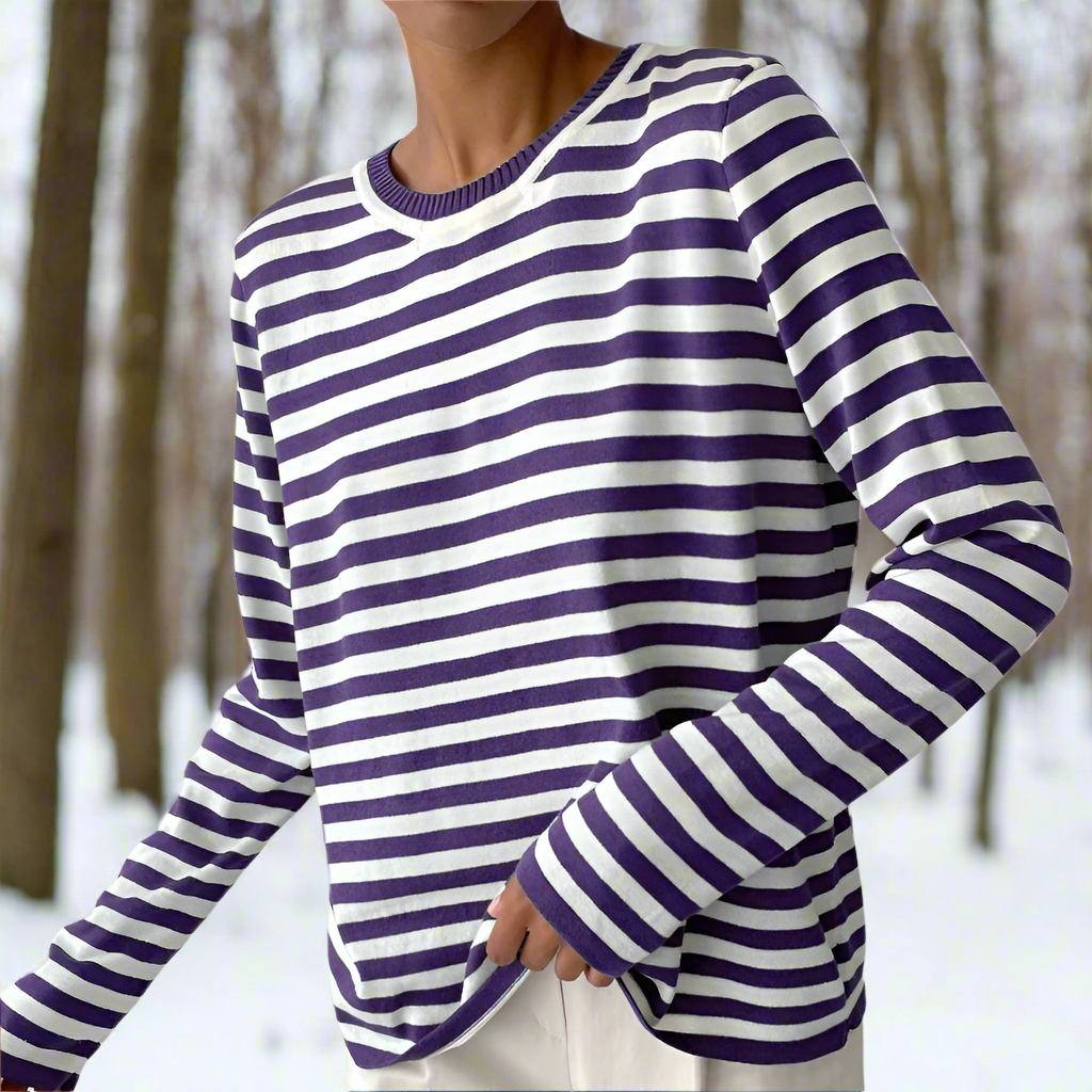 Gail | Striped Cotton Long Sleeve T-Shirt for Women Royal Lilac