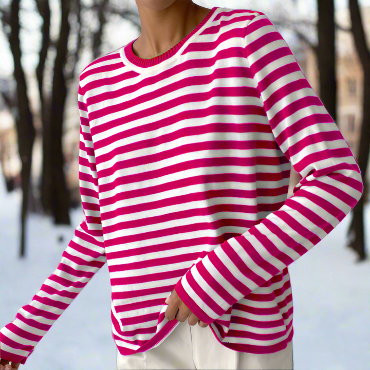 Gail | Striped Cotton Long Sleeve T-Shirt for Women Coral Pink