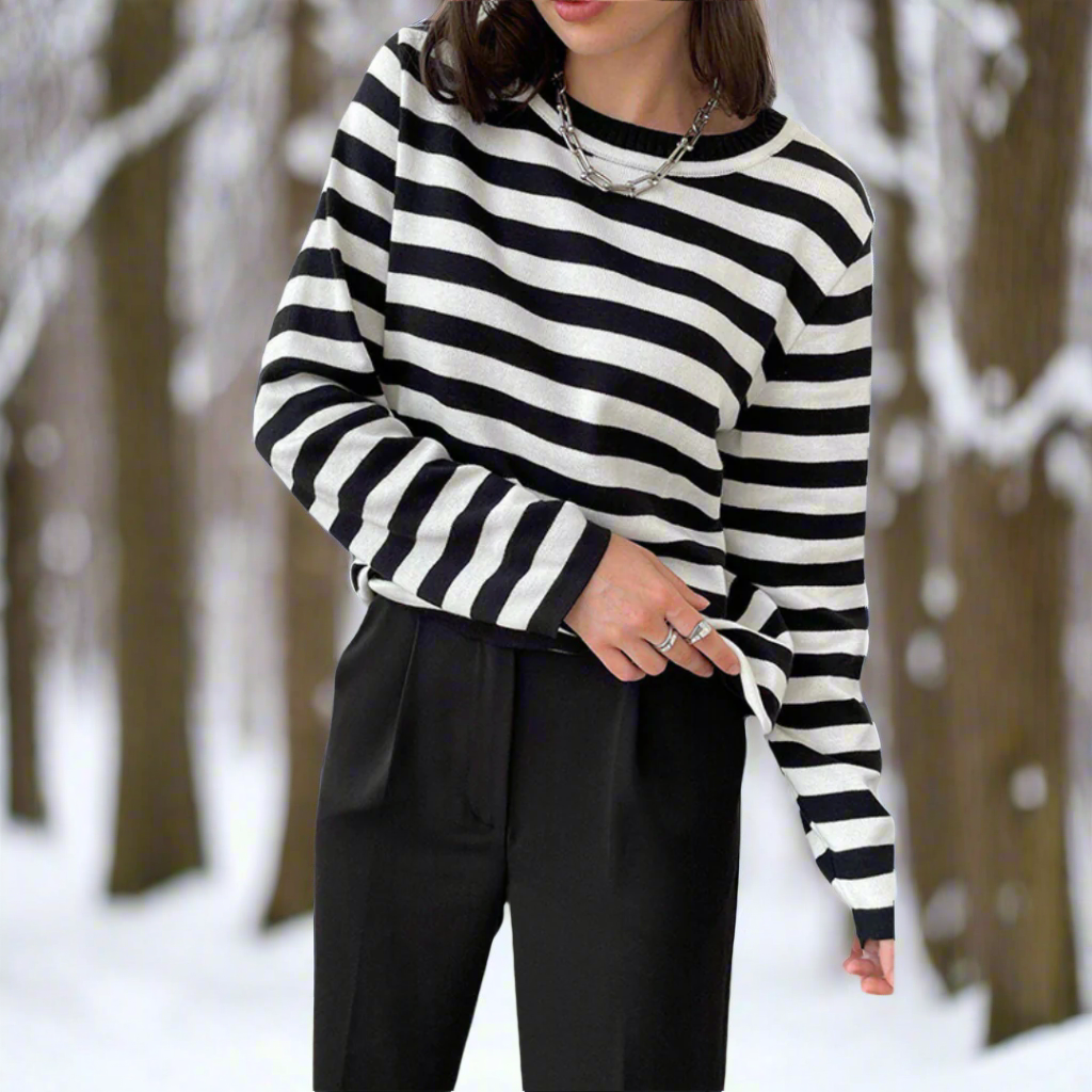 Gail | Striped Cotton Long Sleeve T-Shirt for Women Midnight Black