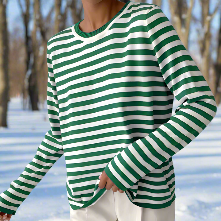 Gail | Striped Cotton Long Sleeve T-Shirt for Women Sapphire Green