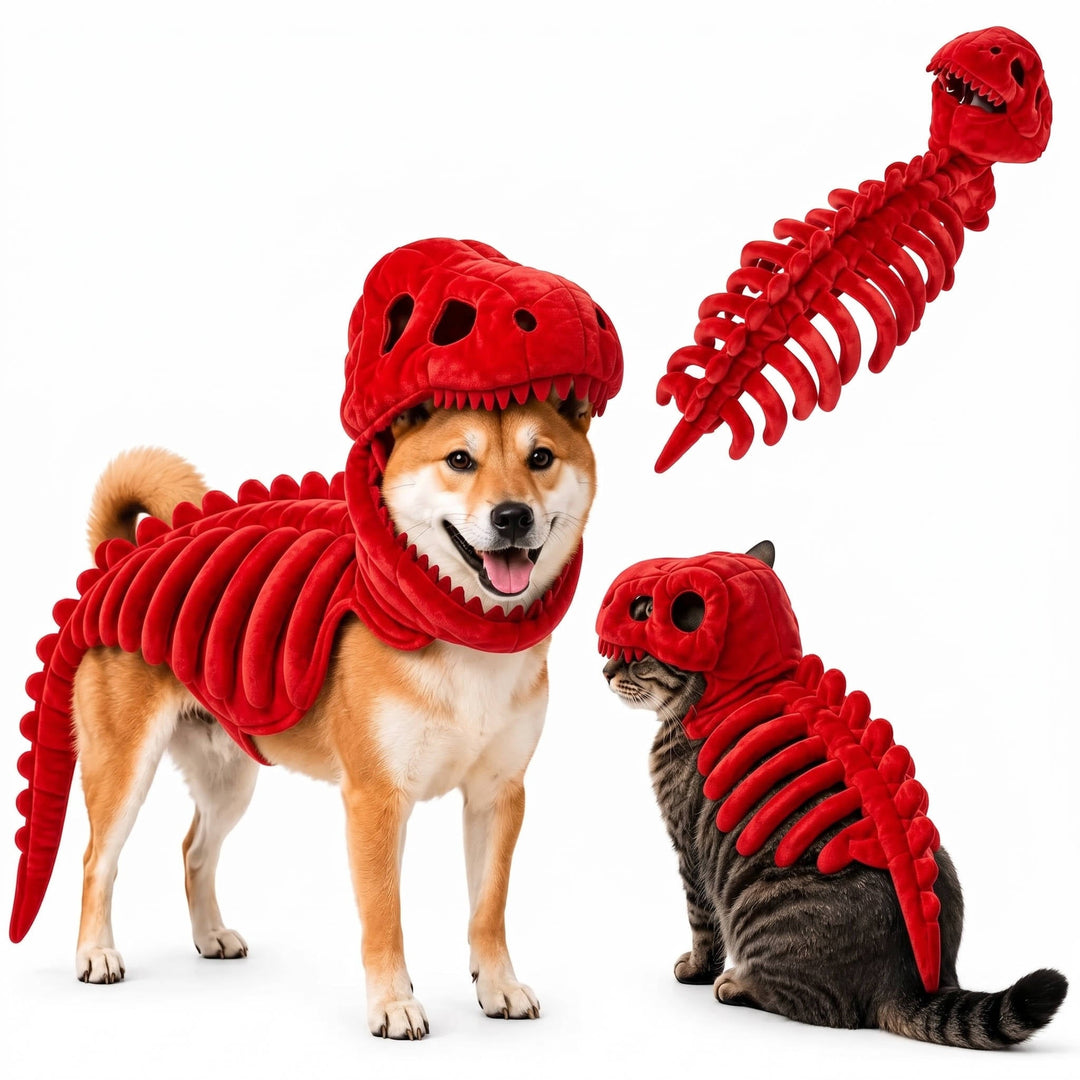 Halloween's Dinosaur Skeleton Pet Costume for Dogs and Cats Red