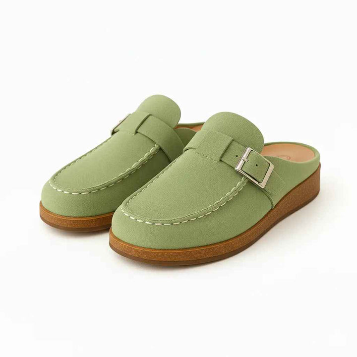 Women's Comfortable Wide Fit Mules – Stylish Suede Design Green
