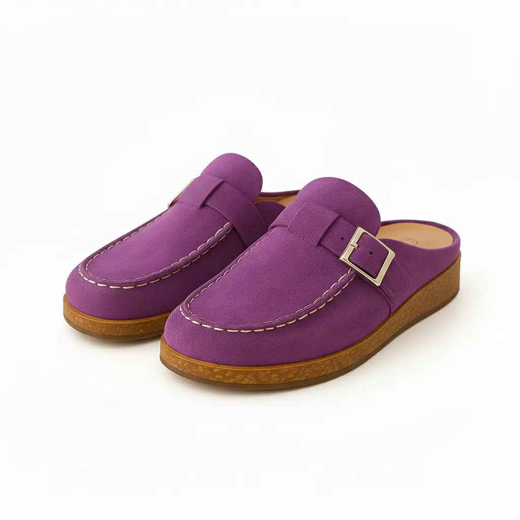 Women's Comfortable Wide Fit Mules – Stylish Suede Design Purple