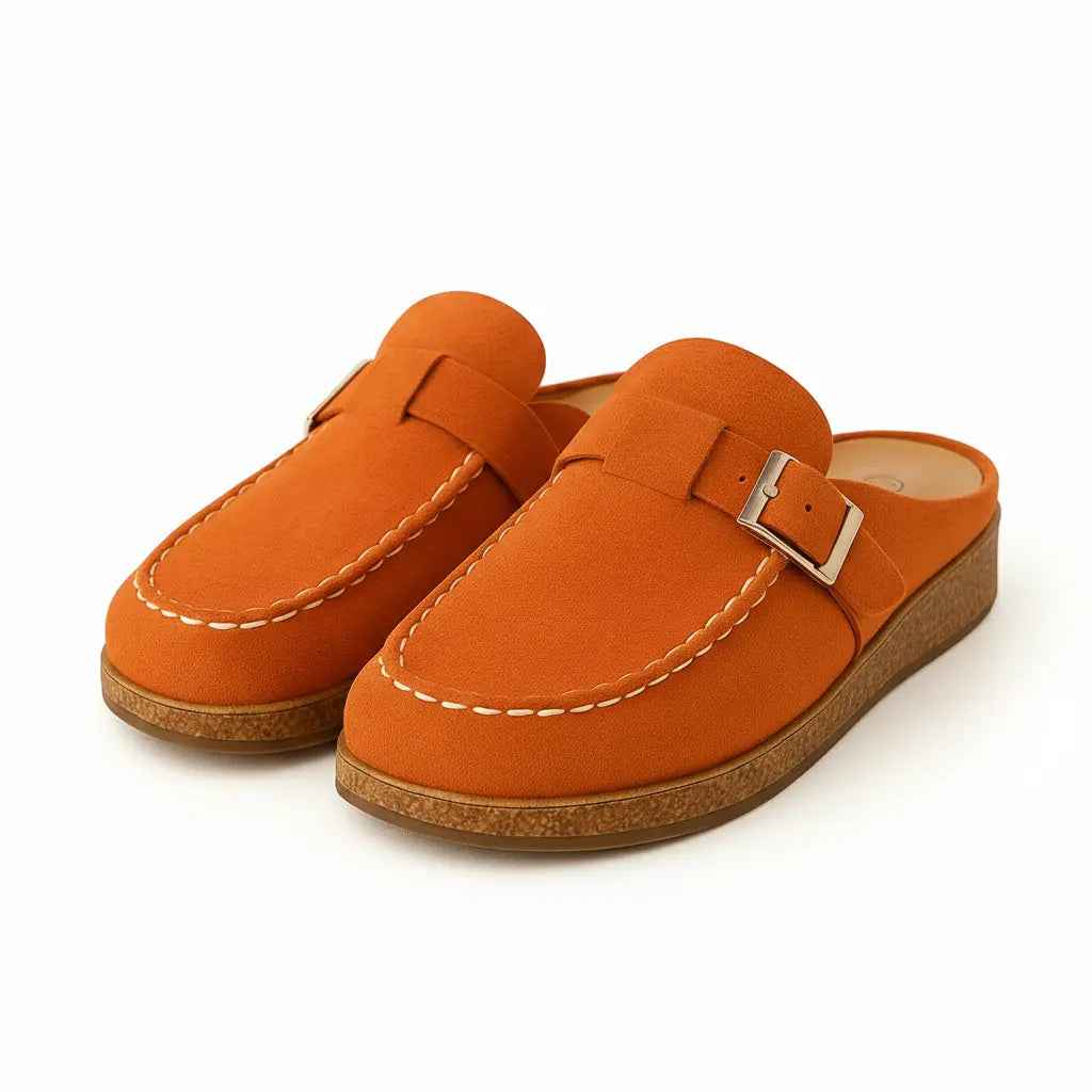 Women's Comfortable Wide Fit Mules – Stylish Suede Design Orange