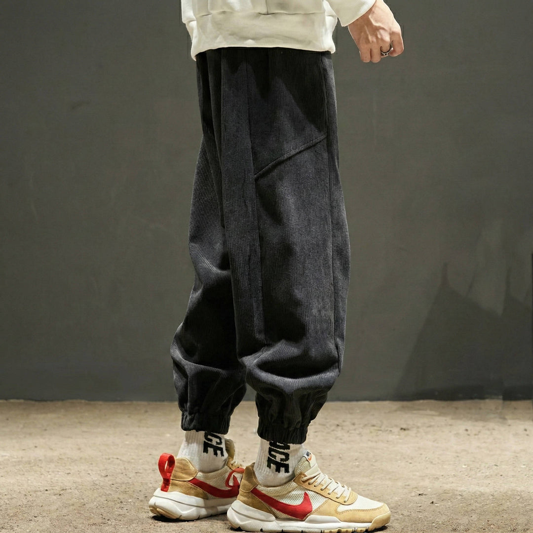 Men's Loose Fit Corduroy Jogger Pants with Elastic Cuffs