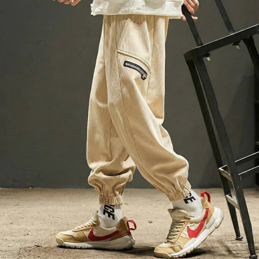 Men's Loose Fit Corduroy Jogger Pants with Elastic Cuffs