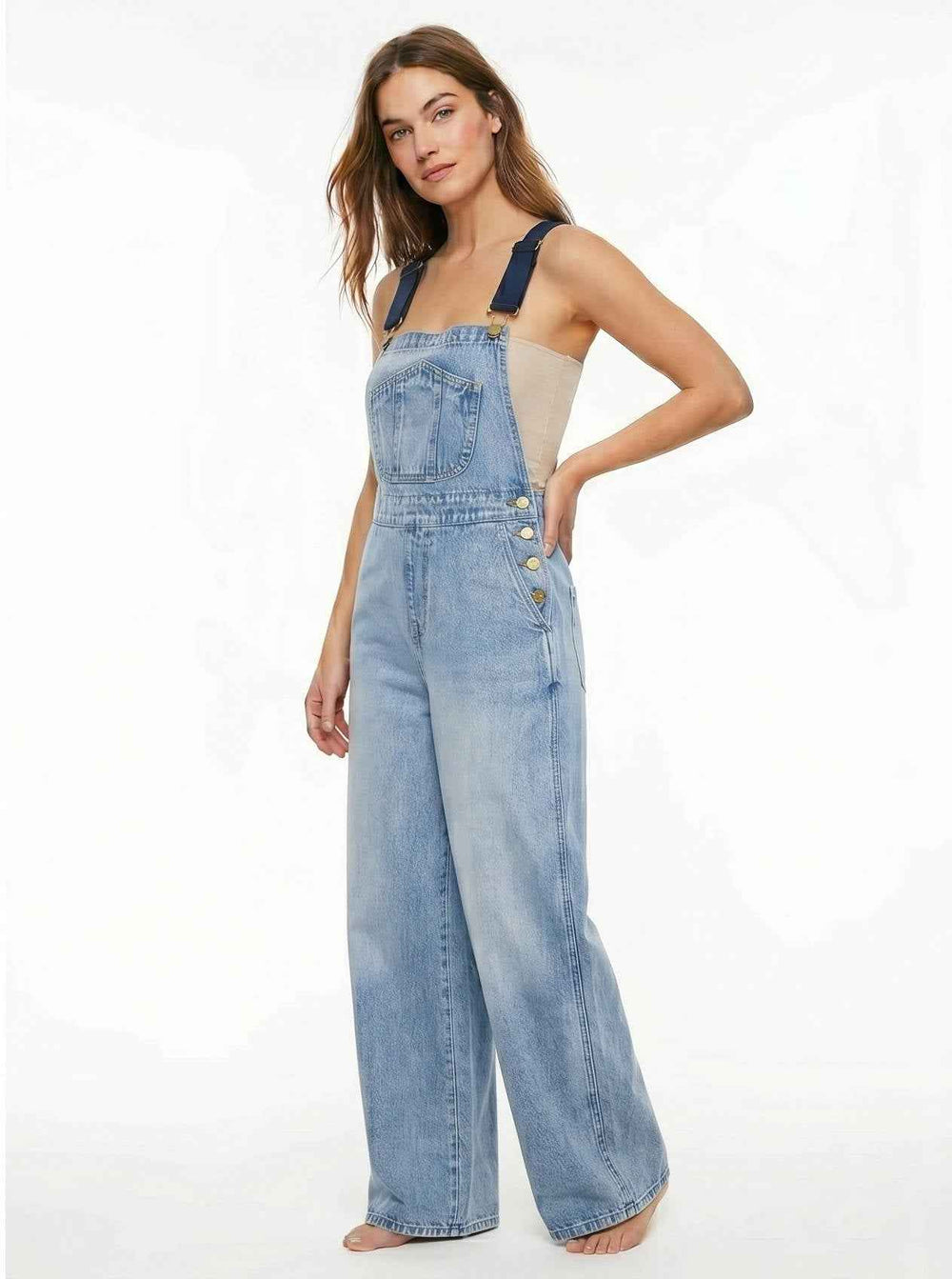 Women's Casual Sleeveless Wide Leg Denim Jumpsuit with Pockets