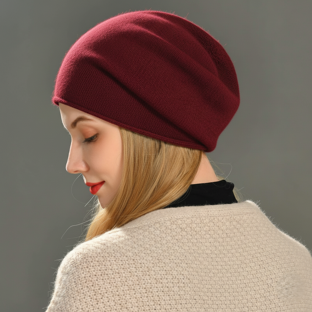 Ribbed Relaxed Fit Beanie | Solid Color Design Wine Red