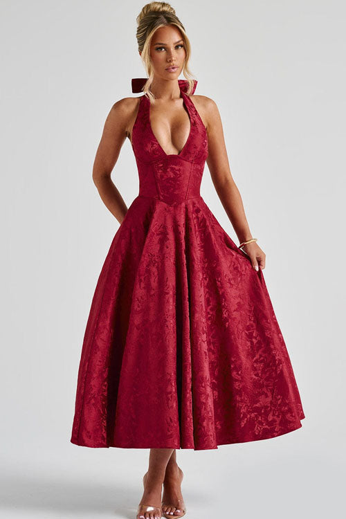 Sophia | Women's V-Neck Patterned Shift Maxi Dress for Date Night