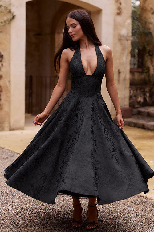 Sophia | Women's V-Neck Patterned Shift Maxi Dress for Date Night Black