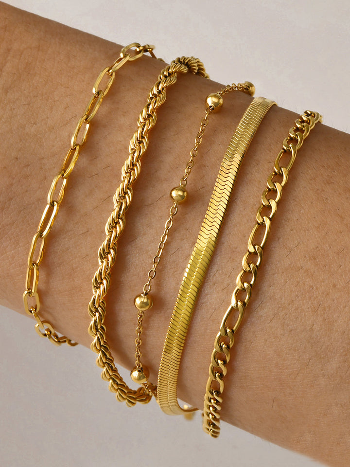 Gina | Women's Adjustable Titanium Steel Bracelet Set of 5 Gold One size