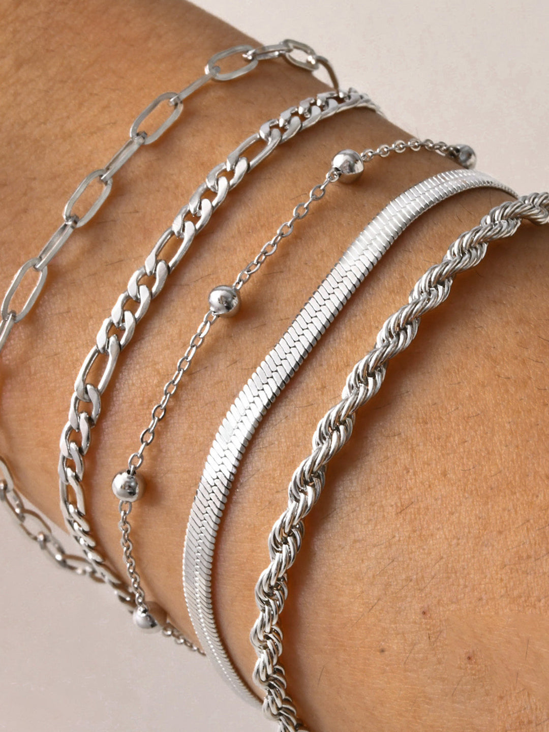 Gina | Women's Adjustable Titanium Steel Bracelet Set of 5 Silver One size