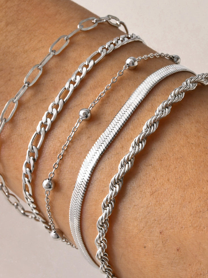 Gina | Women's Adjustable Titanium Steel Bracelet Set of 5 Silver One size
