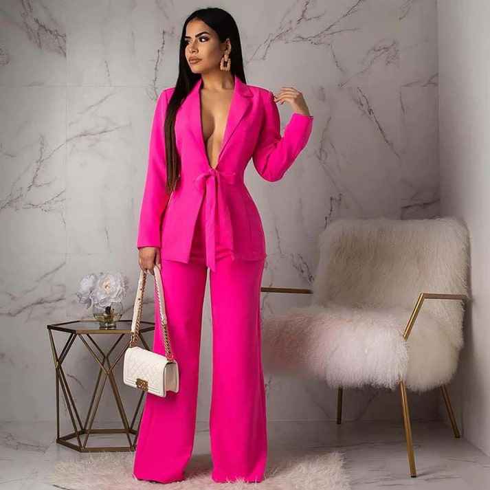 Women's Elegant Two-Piece Blazer Set Pink