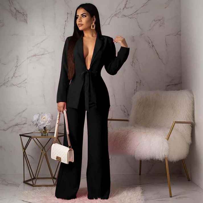 Women's Elegant Two-Piece Blazer Set Black
