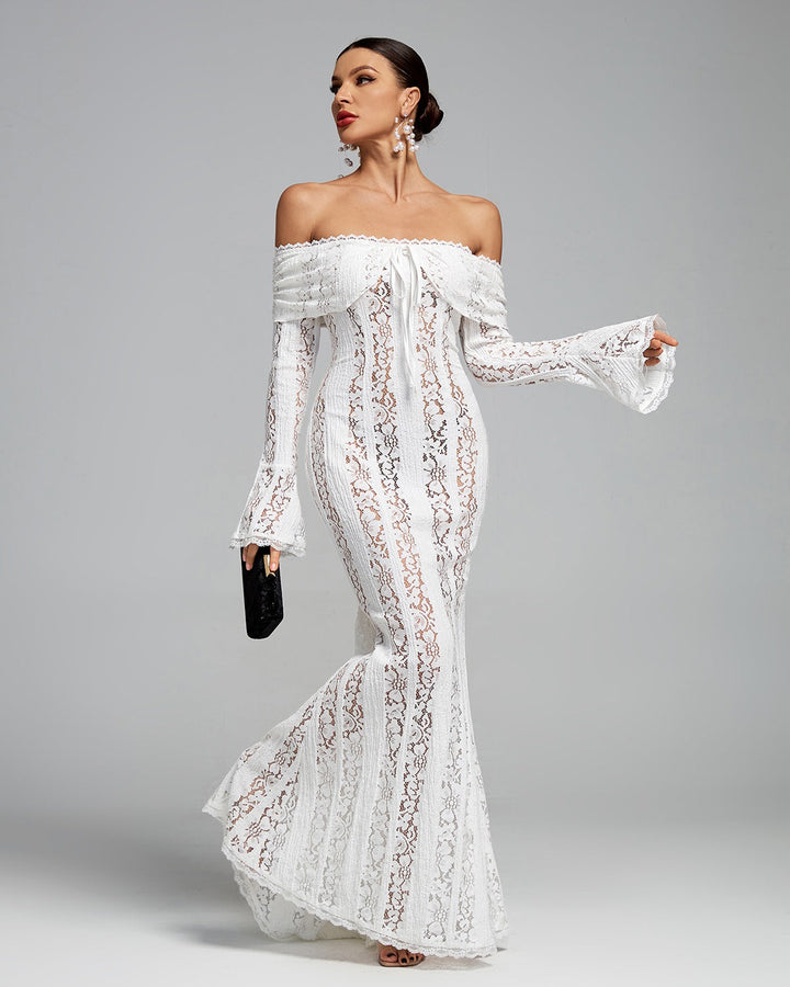 Luxe Off-Shoulder Maxi Dress in Lace for Women