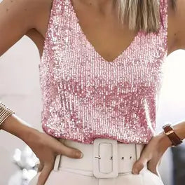 Sophia | Women's V-Neck Glitter Sequin Blouse Pink
