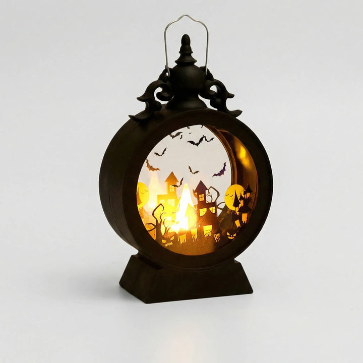 Halloween's Gothic Window LED Lantern with Silhouette Cutouts Castle