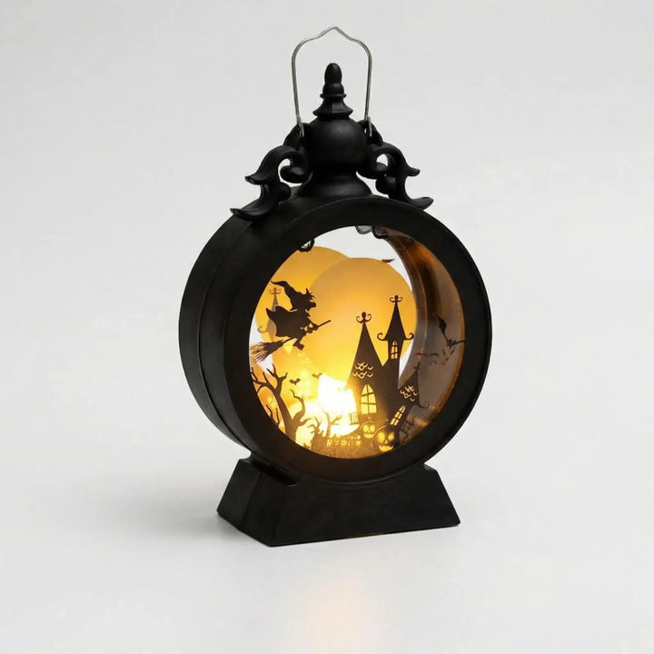 Halloween's Gothic Window LED Lantern with Silhouette Cutouts Witch