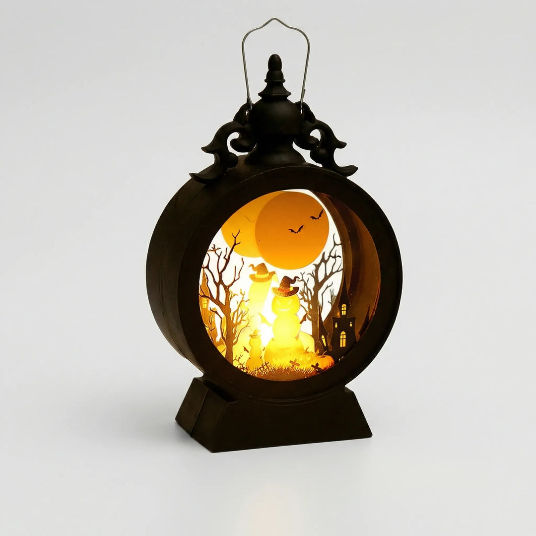 Halloween's Gothic Window LED Lantern with Silhouette Cutouts Pumpkin