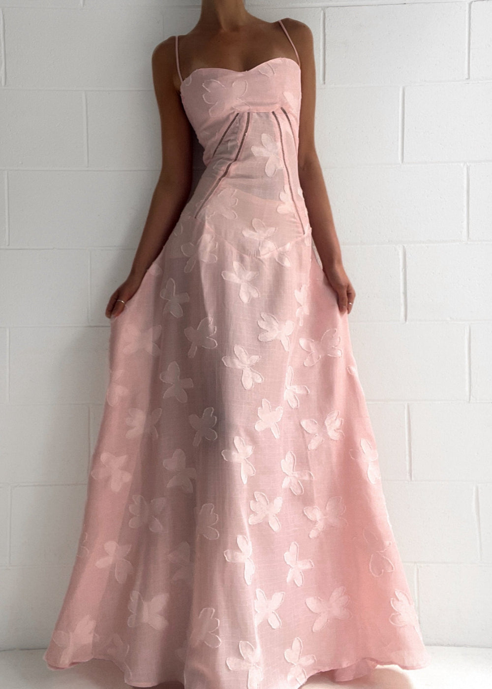 Grazia | Women's Luxe Pink Jacquard Maxi Dress with Corset Back