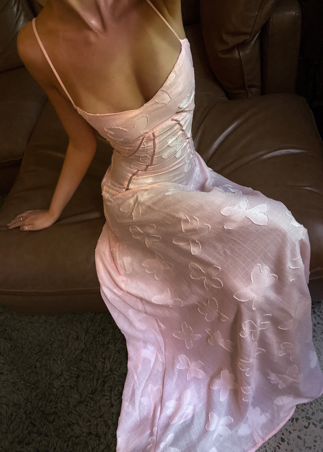 Grazia | Women's Luxe Pink Jacquard Maxi Dress with Corset Back Pink