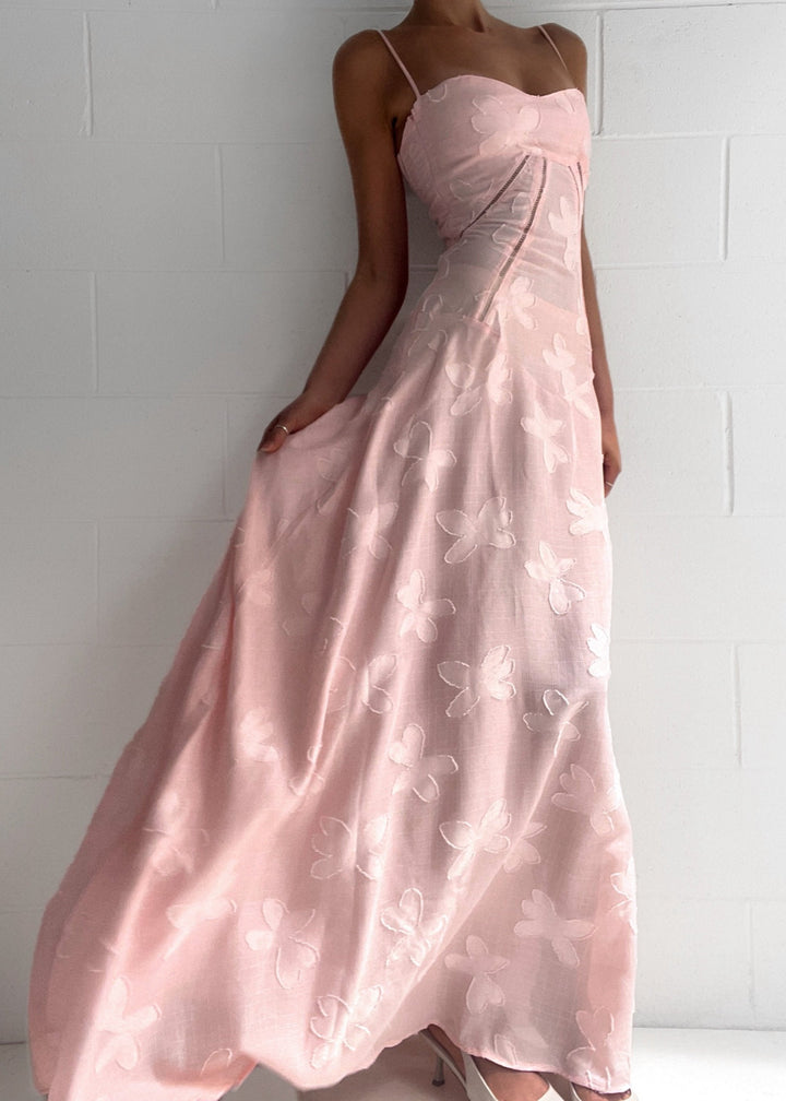 Grazia | Women's Luxe Pink Jacquard Maxi Dress with Corset Back