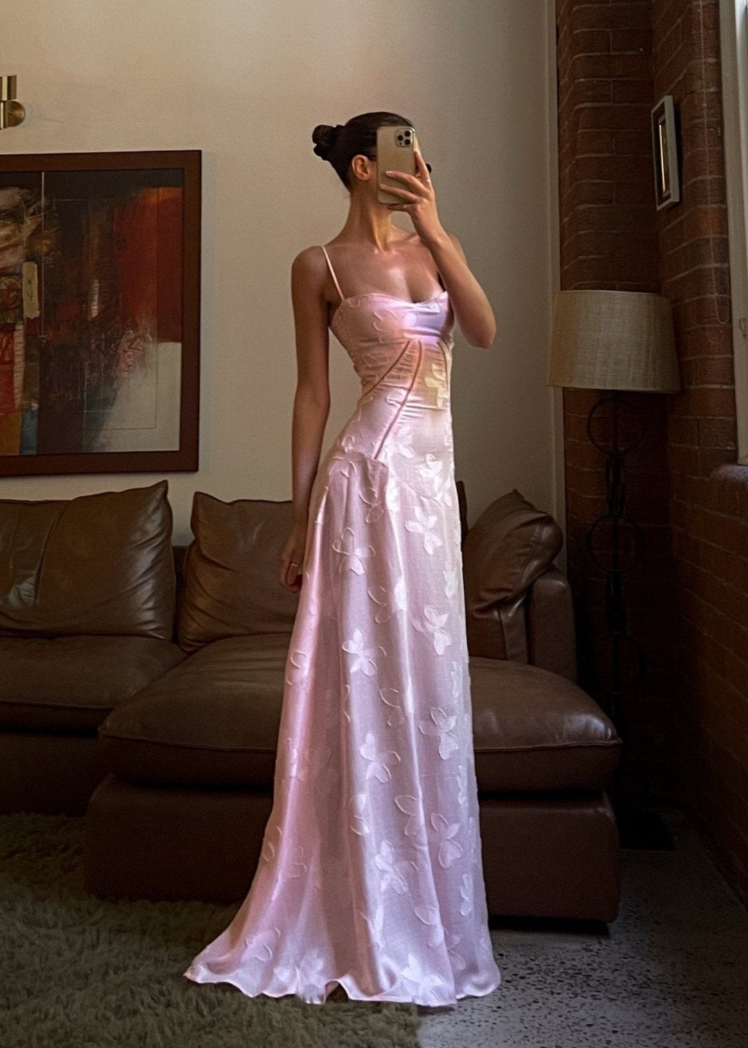 Grazia | Women's Luxe Pink Jacquard Maxi Dress with Corset Back