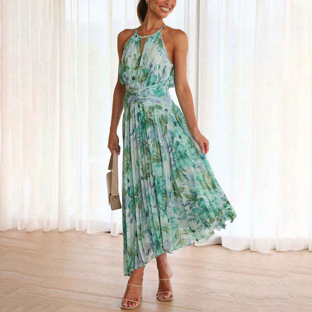 Rosie | Elegant Floral Breeze Maxi Dress for Summer Green
