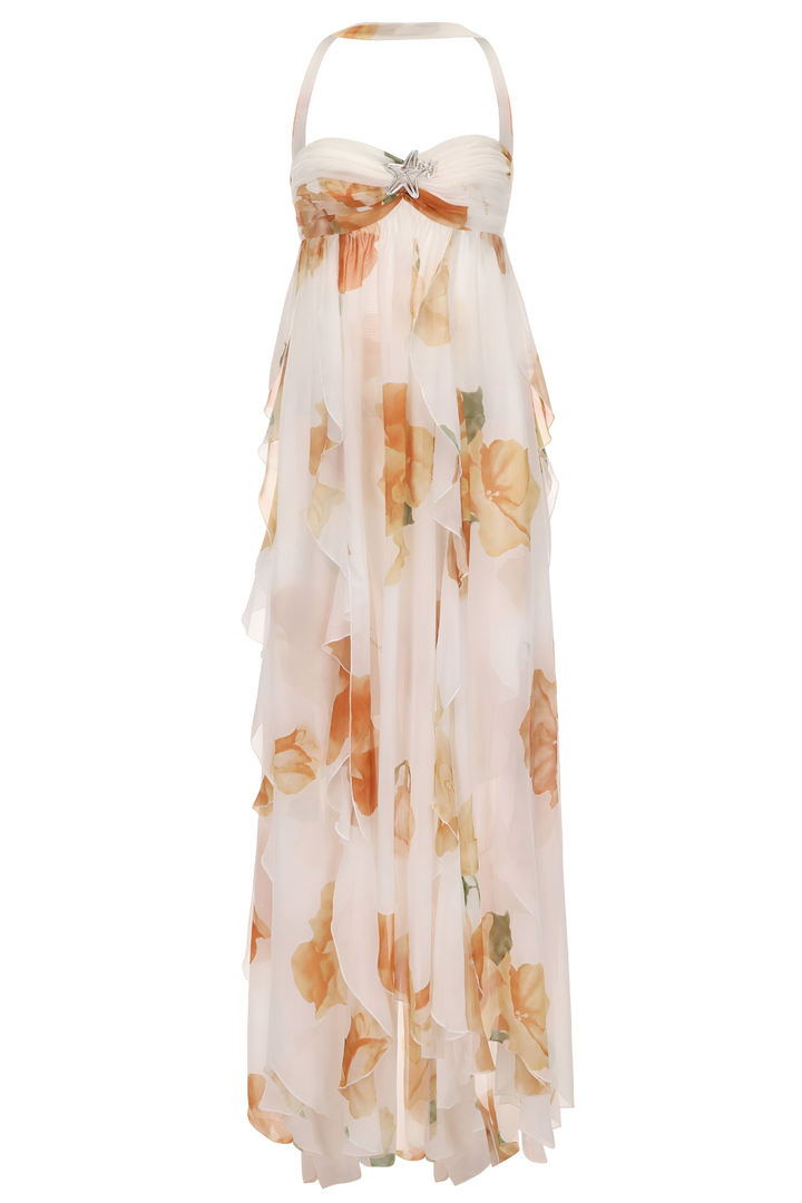 Elegant Women's Shift Maxi Dress with Halterneck for Date Night