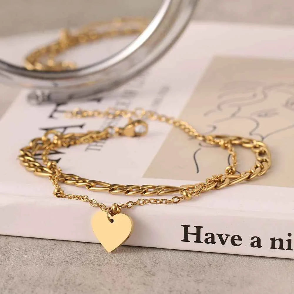 Heart-Shaped Double Link Bracelet