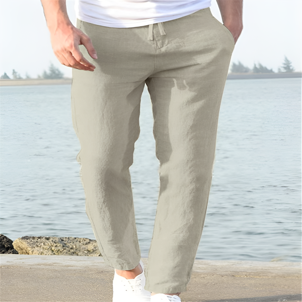 Men's Casual Linen Trousers for Warm Weather Comfort Khaki