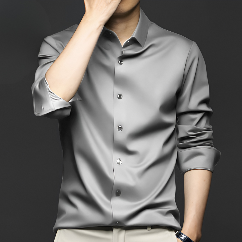 Men's Stylish Wrinkle-Free Dress Shirt – Easy Care and Comfortable Light Gray