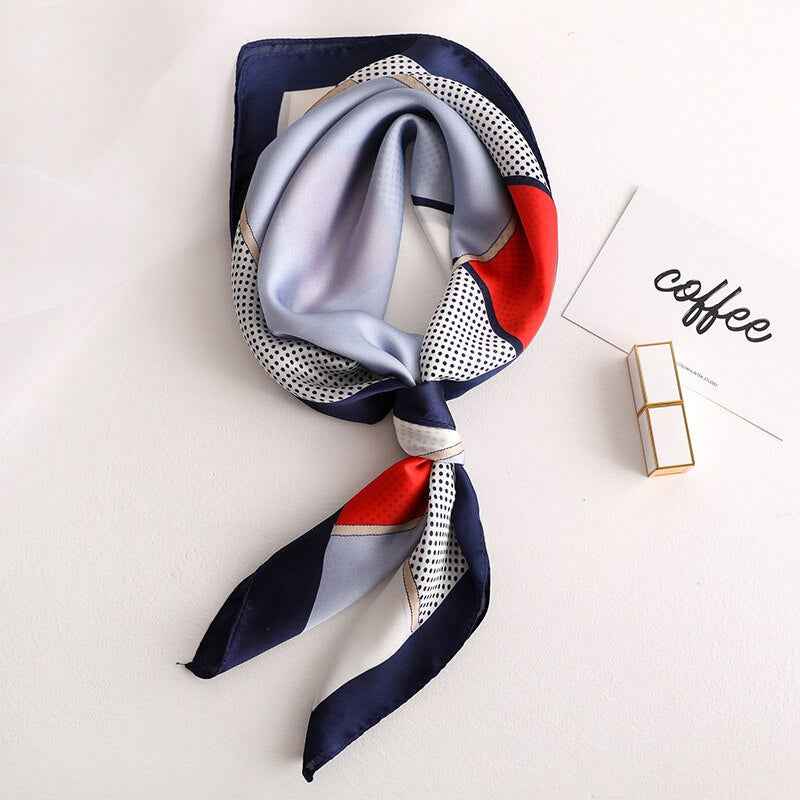 Women's Long Tricolor Silk Scarf – Satin Drape Blue