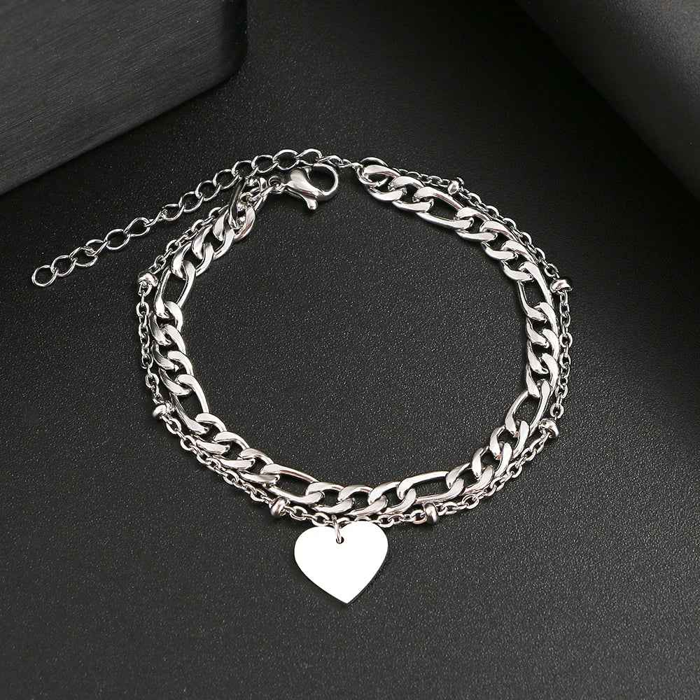 Heart-Shaped Double Link Bracelet Silver