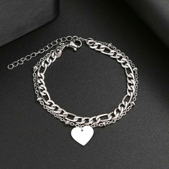 Heart-Shaped Double Link Bracelet Silver