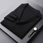 Men's Fold-Over Collar Cotton Cardigan Black