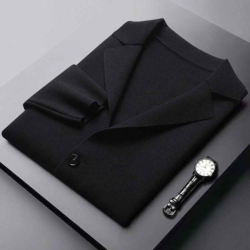 Men's Fold-Over Collar Cotton Cardigan Black